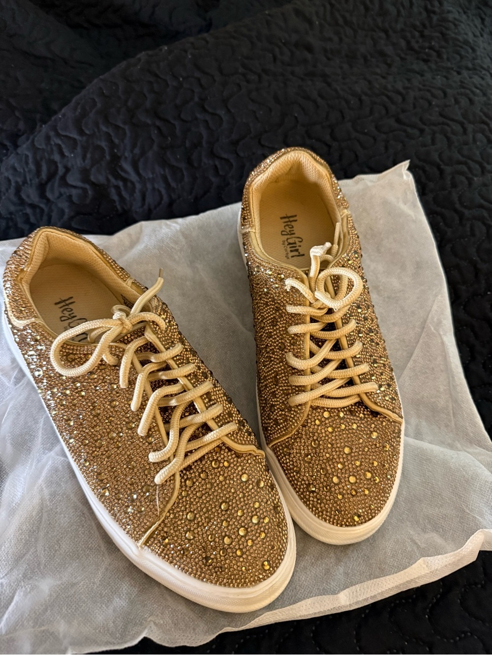 Hey Girl Gold Crystal Lace-Up Women's Sneakers